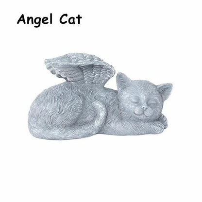 Resin Angel Dog Cat Statue Garden - La Mode Escape