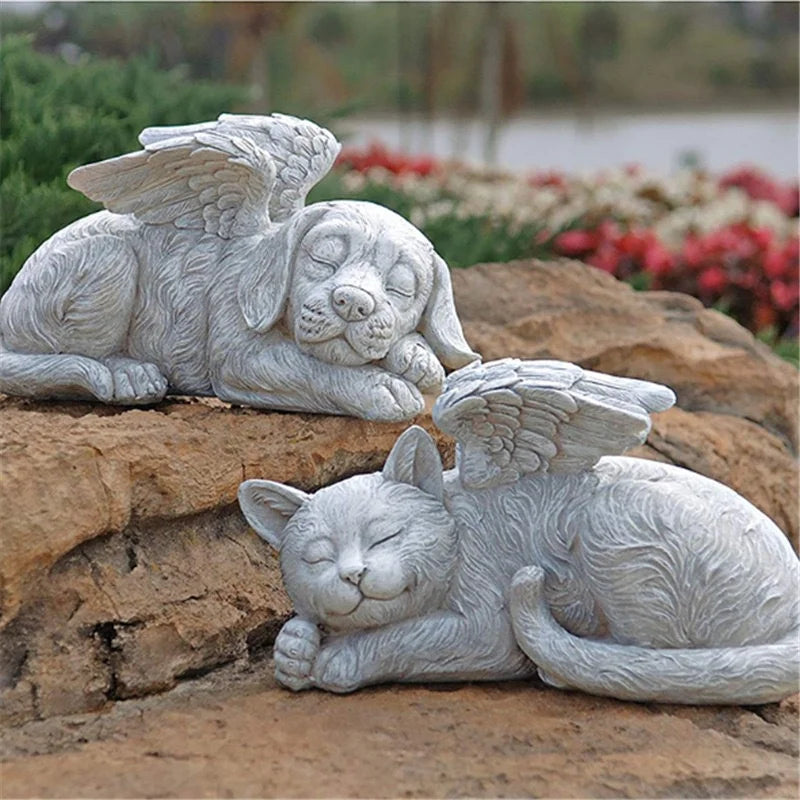 Resin Angel Dog Cat Statue Garden - La Mode Escape